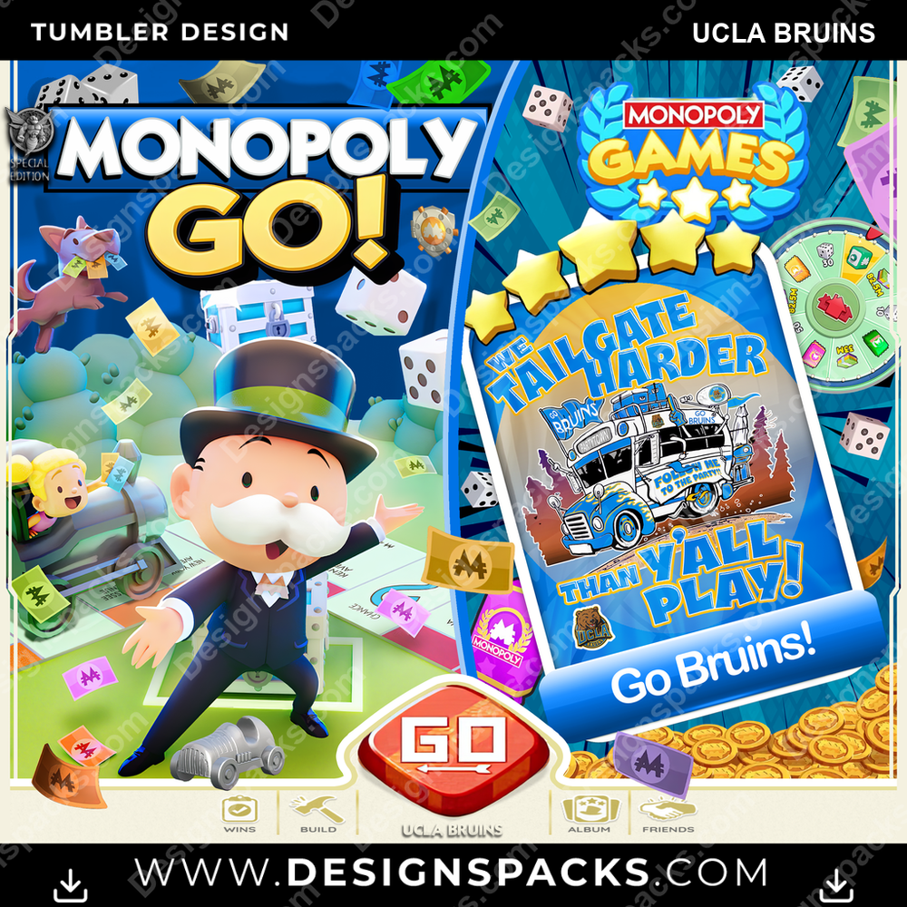 College Sport Monopoly Go! UCLA Bruins NCAA College Sport Tumbler Digital Wrap Design Download