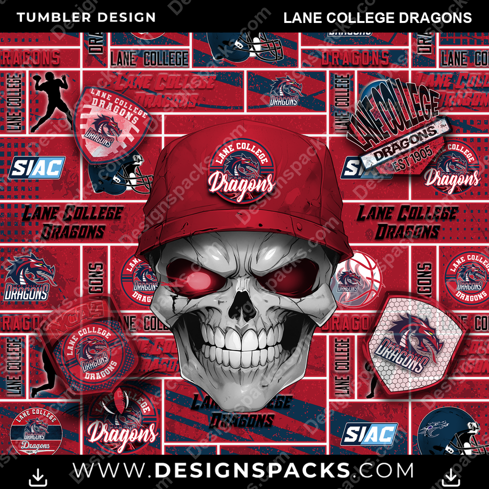 College Sport Skull Lane College Dragons Tumbler Digital Wrap Design