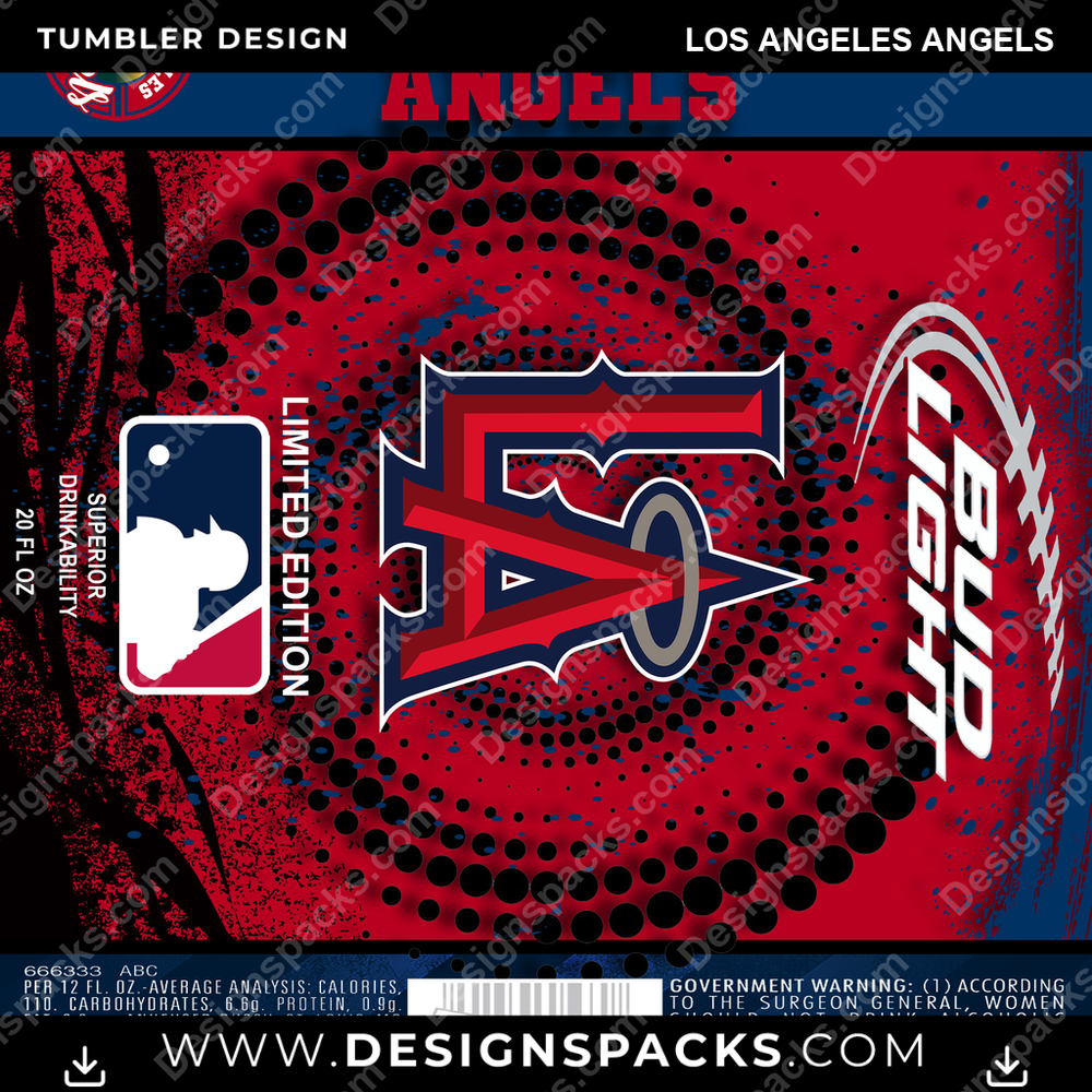 Diseño de Envoltura Digital para Vaso de Béisbol Bud de los Angelinos de Los Ángeles