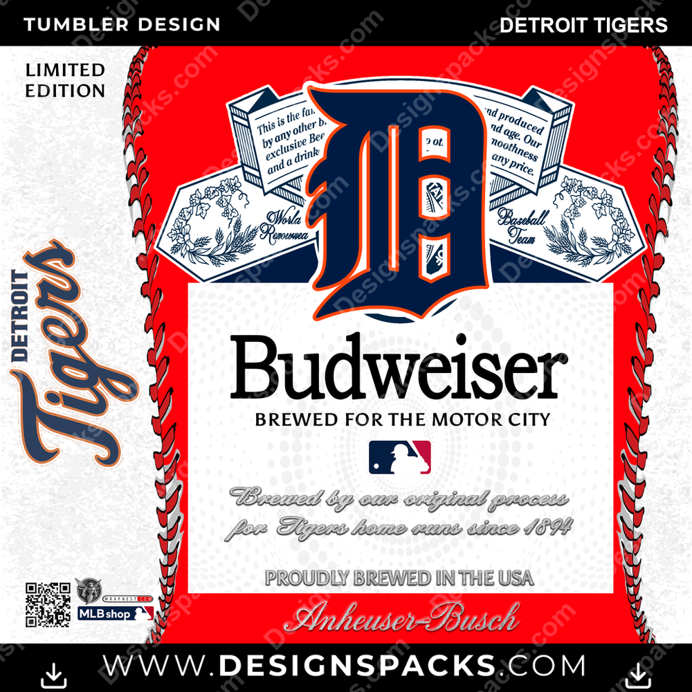 Baseball Bud Detroit Tigers Tumbler Digital Wrap Design
