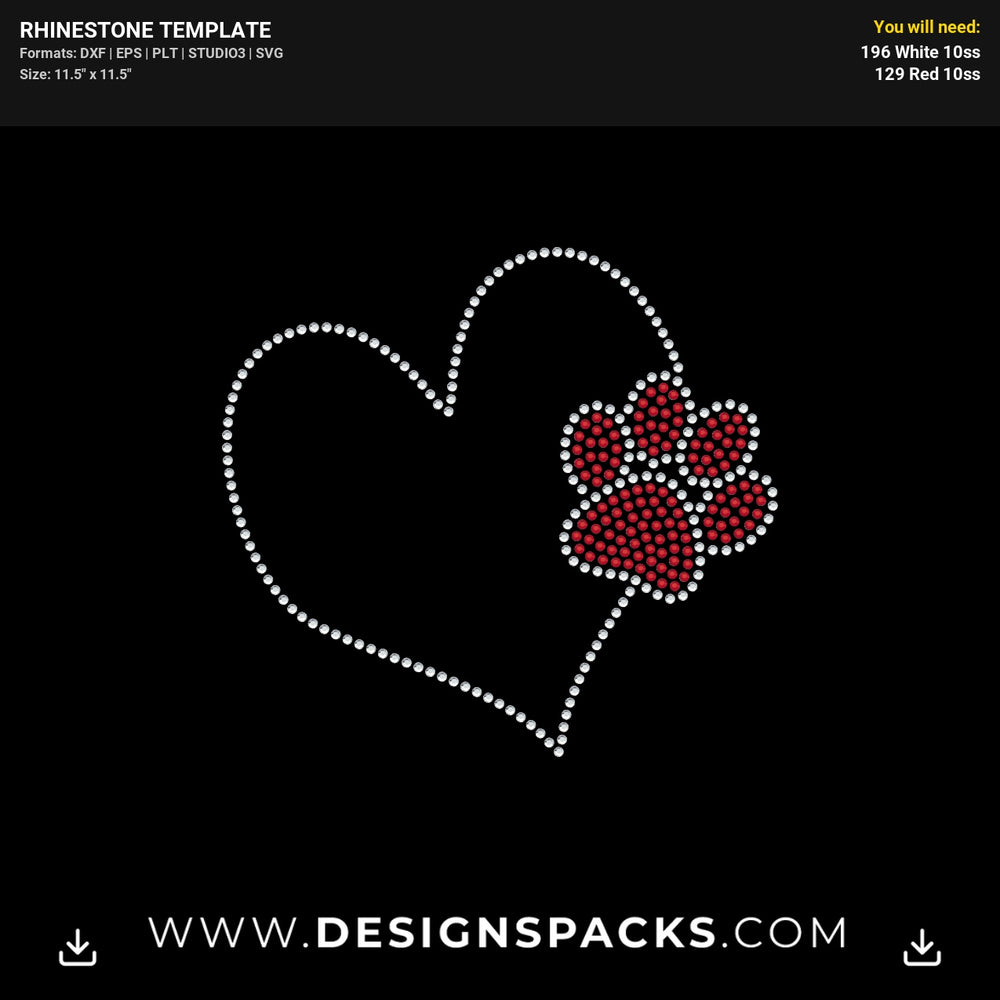 Paw Print Heart Rhinestone Digital Template