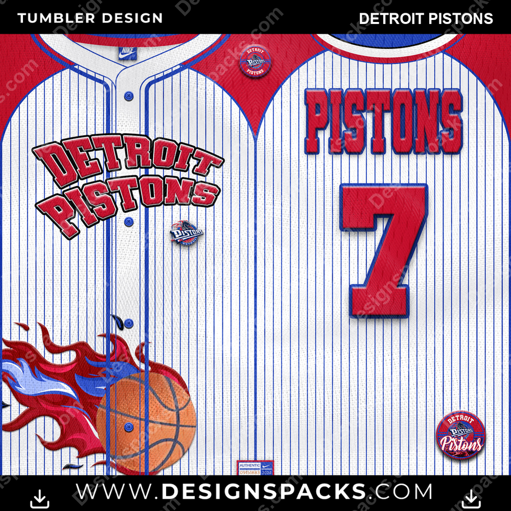 Basketball Team Button-Up Jersey Detroit Pistons NBA Basketball Tumbler Digital Wrap Design Download