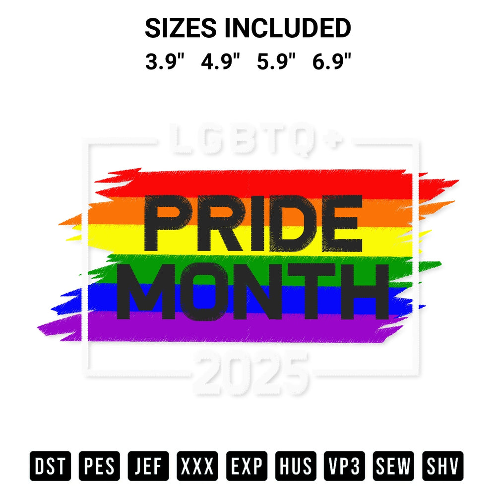 Shop the Pride Month 2025 Embroidery Design machine embroidery pattern at Designspacks.com. Beautifully digitized for flawless stitching on any fabric. Available sizes: 3.9", 4.9", 5.9", 6.9".