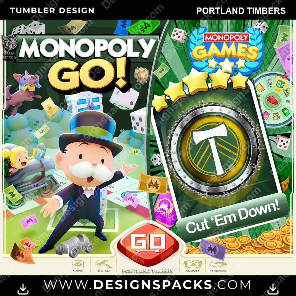 US Soccer Monopoly Go! Portland Timbers Tumbler Digital Wrap Design