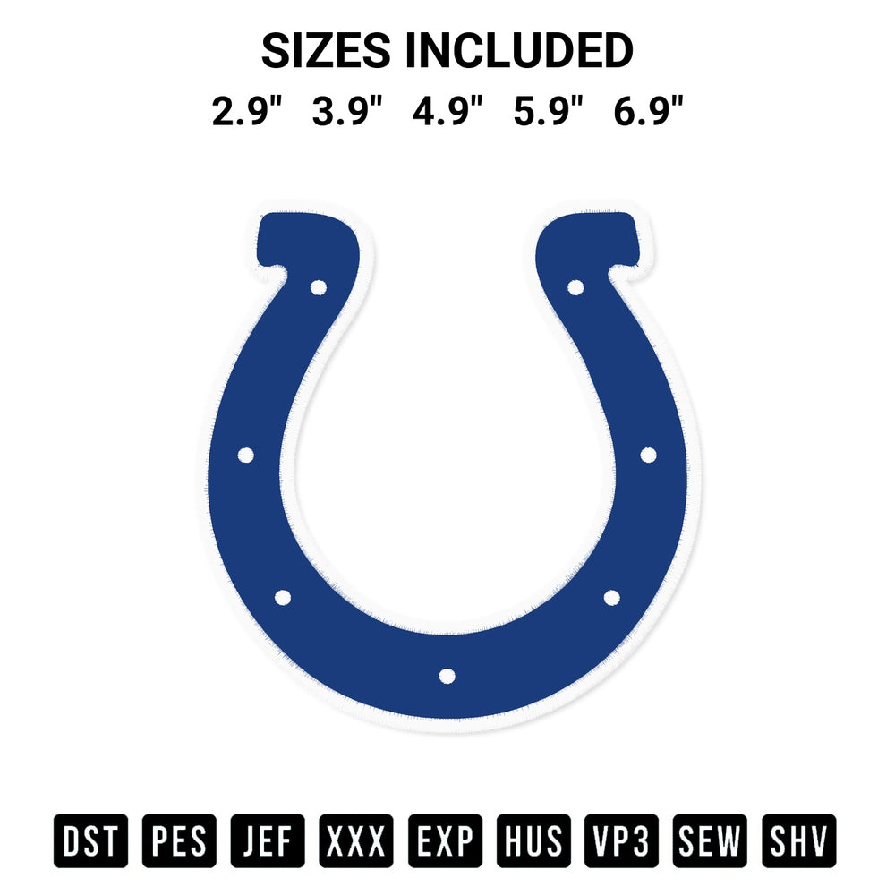 Elevate your next project with our Indianapolis Colts Embroidery Design embroidery file. Shop high-quality digital patterns instantly at Designspacks.com. Available sizes: 2.9", 3.9", 4.9", 5.9", 6.9".