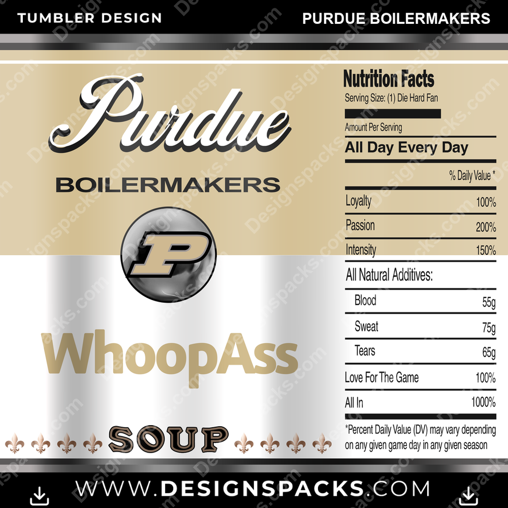College Sport Soup Can Purdue Boilermakers Tumbler Digital Wrap Design