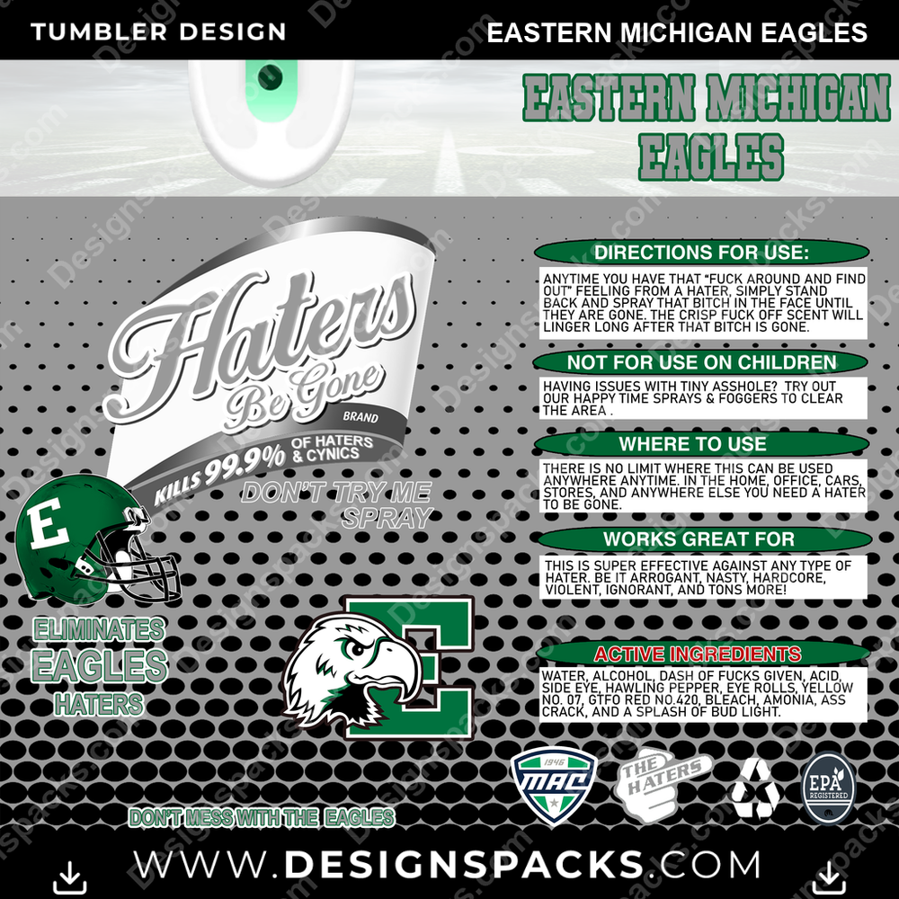 College Sport Haters Be Gone Eastern Michigan Eagles NCAA College Sport Tumbler Digital Wrap Design Download
