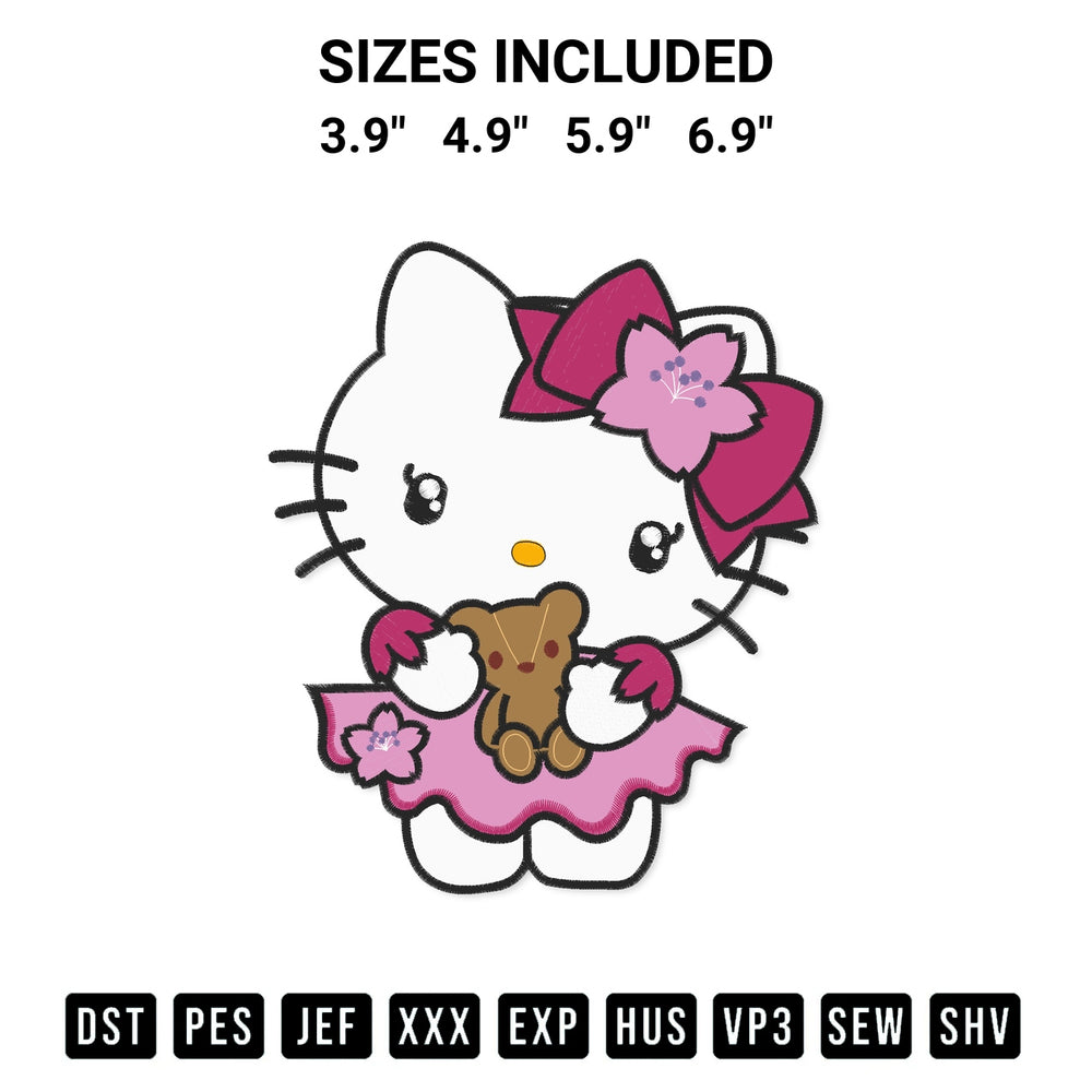 Elevate your next project with our Hello Kitty Holding Teddy Bear Embroidery Design embroidery file. Shop high-quality digital patterns instantly at Designspacks.com. Available sizes: 3.9", 4.9", 5.9", 6.9".