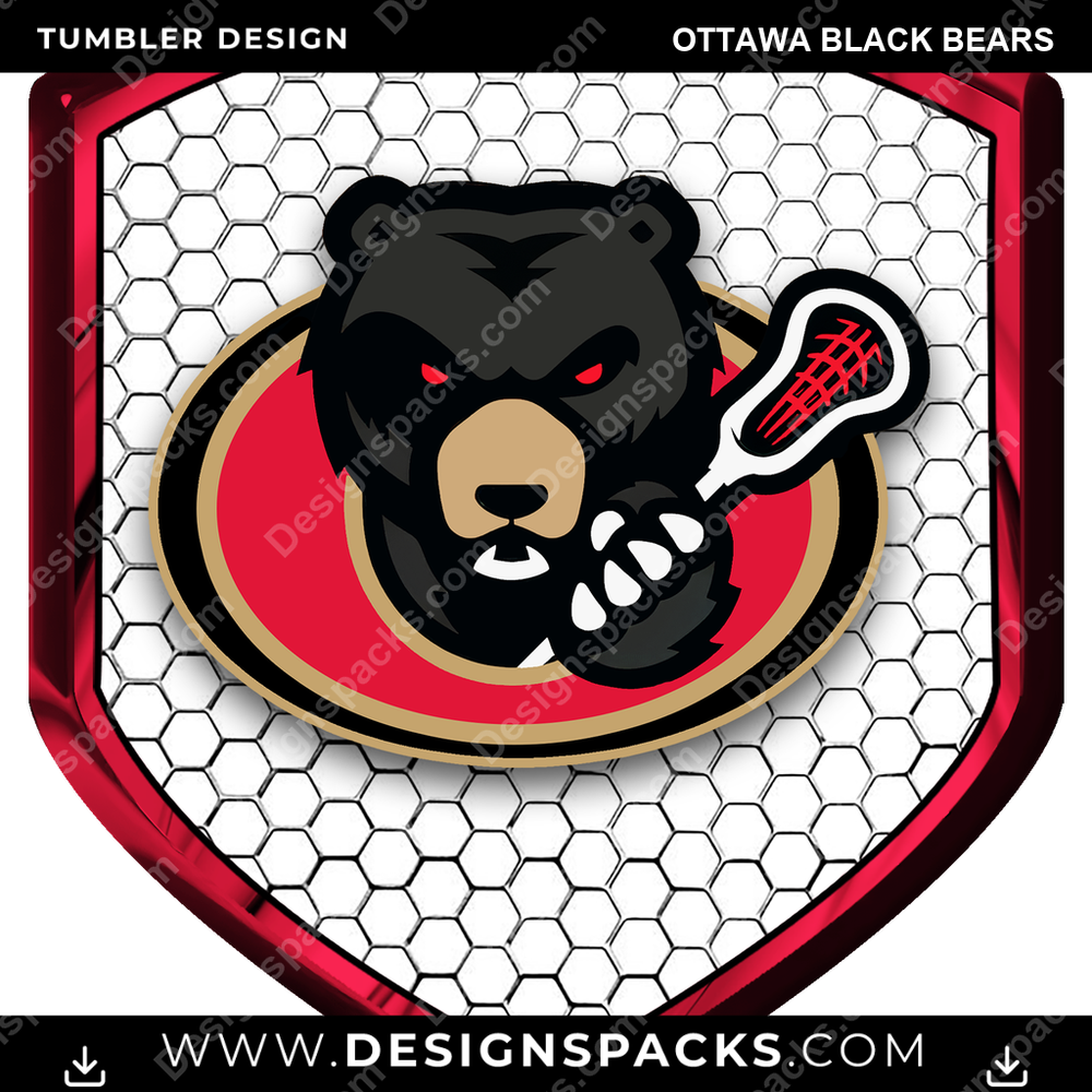 Lacrosse Shield Ottawa Black Bears Tumbler Digital Wrap Design