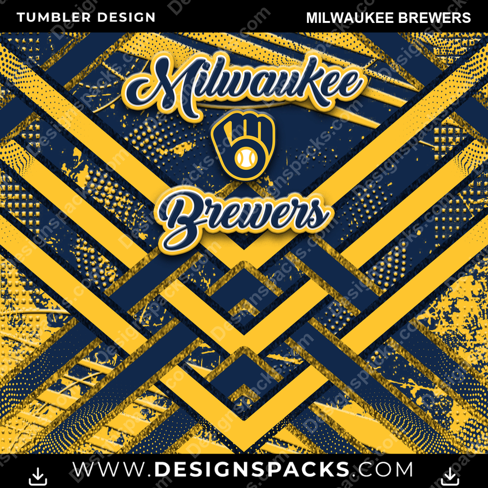 Baseball Glitter Stripe Milwaukee Brewers Tumbler Digital Wrap Design