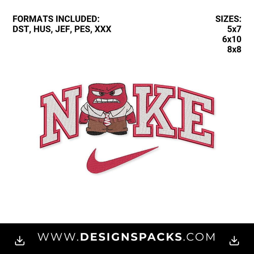 Inside Out Anger Varsity Swoosh Embroidery Design - Instant digital download pattern at Designspacks.com