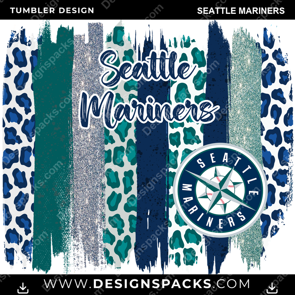 Baseball Brush Strokes Seattle Mariners Tumbler Digital Wrap Design