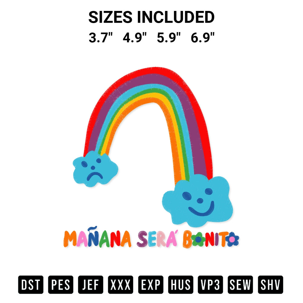Discover the perfect addition to your crafting collection: Manana Sera Bonito Rainbow Karol G Bichota Music Song Embroidery Design embroidery file. Instantly available at Designspacks.com. Available sizes: 3.7", 4.9", 5.9", 6.9".