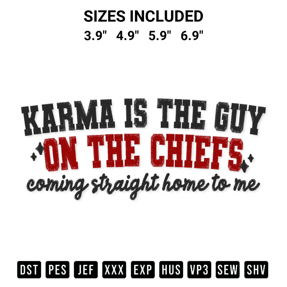 Transform your fabrics with the Karma Is The Guy Embroidery Design embroidery design. Instant access to premium digitized patterns at Designspacks.com. Available sizes: 3.9", 4.9", 5.9", 6.9".