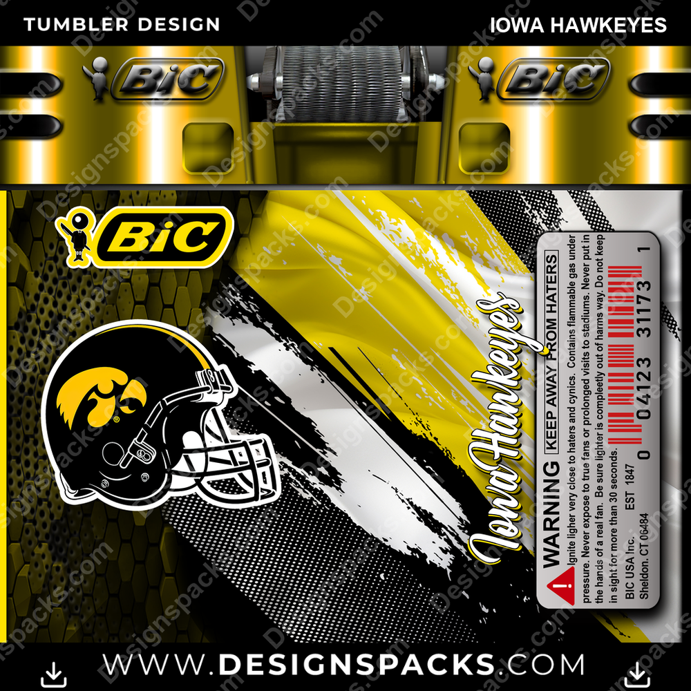 College Sport BIC Lighter Iowa Hawkeyes Tumbler Digital Wrap Design