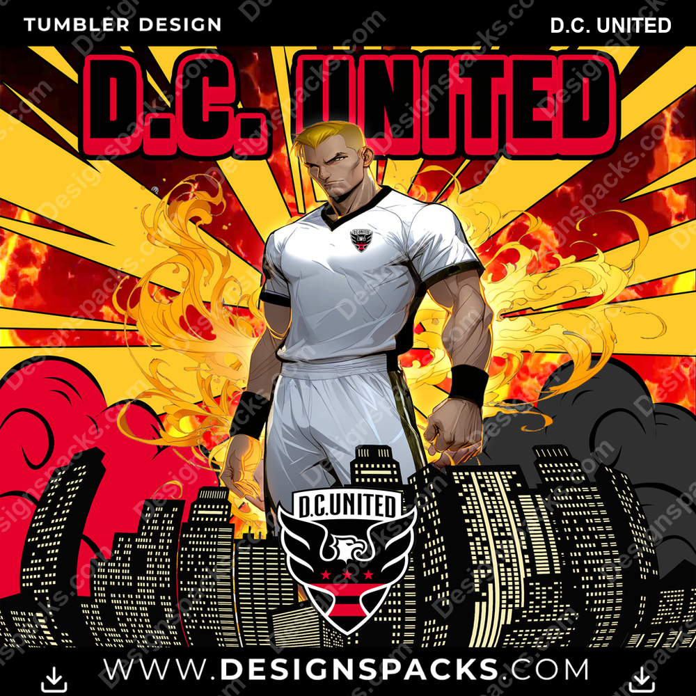 US Soccer Comic Cover D.C. United Tumbler Digital Wrap Design