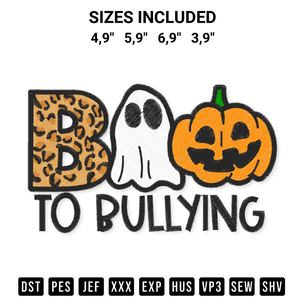 Stitch like a pro with the Boo To Bullying Ghost Halloween Anti Bullying Unity Day Orange Logo Embroidery Design embroidery pattern from Designspacks.com. High-quality digital machine embroidery file. Available sizes: 4,9", 5,9", 6,9", 3,9".