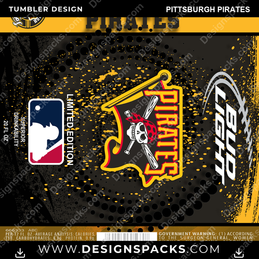 Diseño digital de envoltura para vaso Pittsburgh Pirates de Baseball Bud