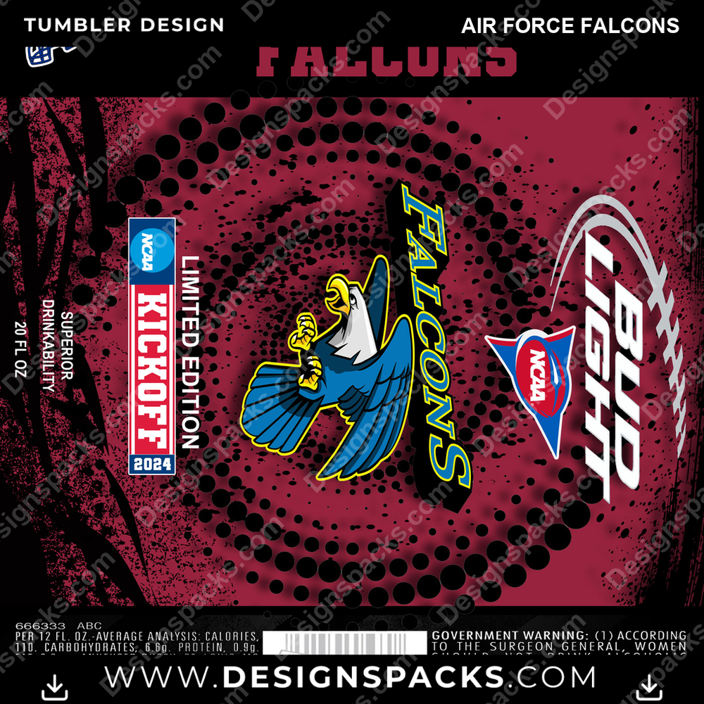 College Sport Bud Air Force Falcons NCAA College Sport Tumbler Digital Wrap Design Download