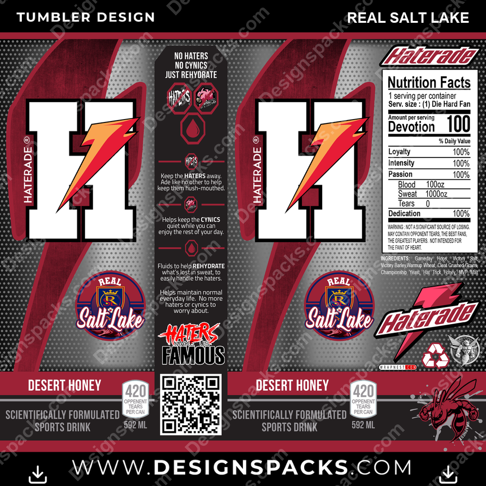 Soccer Haterade Real Salt Lake Tumbler Digital Wrap Design