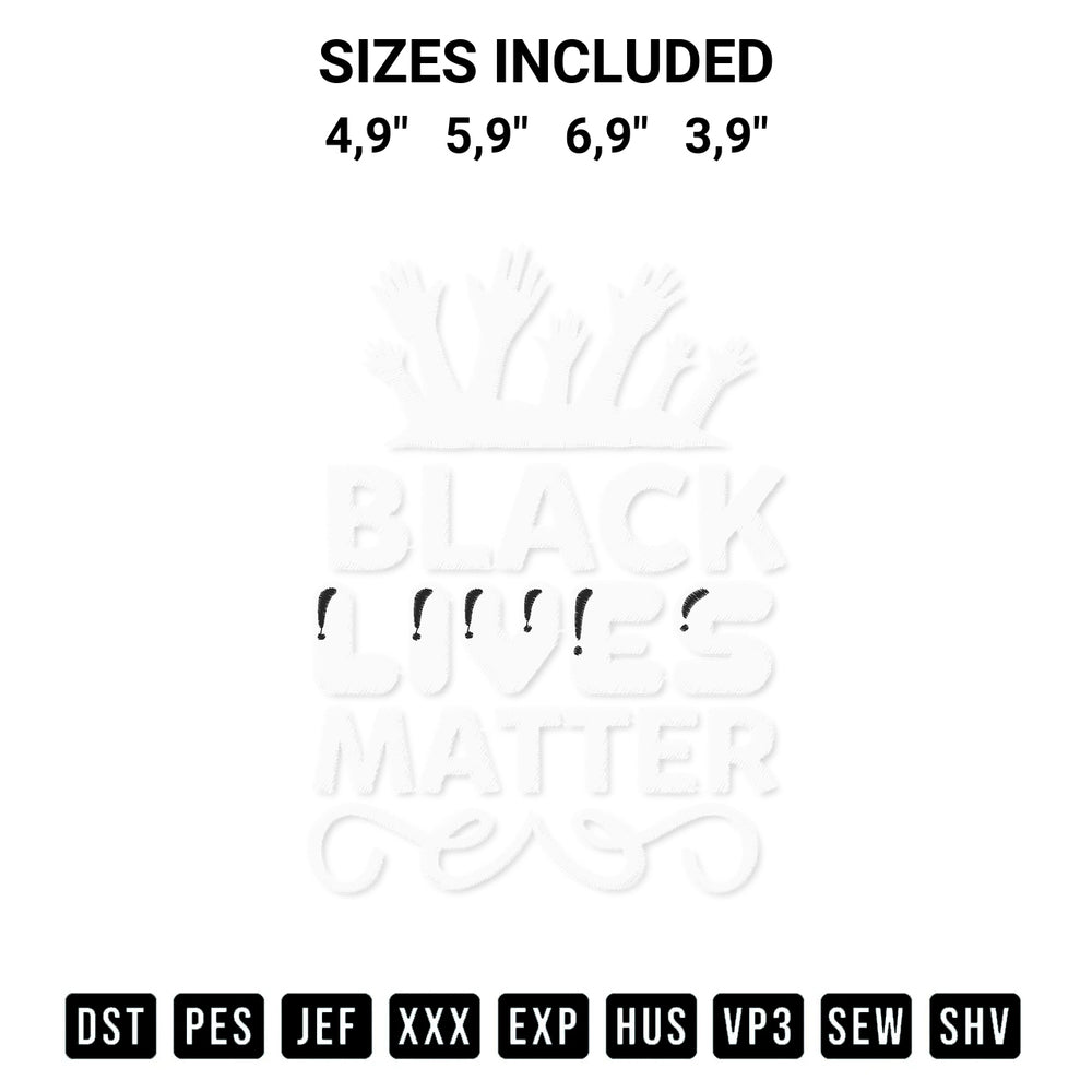 Transform your fabrics with the Black Lives Matter Blm Hands Black History Month Embroidery Design embroidery design. Instant access to premium digitized patterns at Designspacks.com. Available sizes: 4,9", 5,9", 6,9", 3,9".