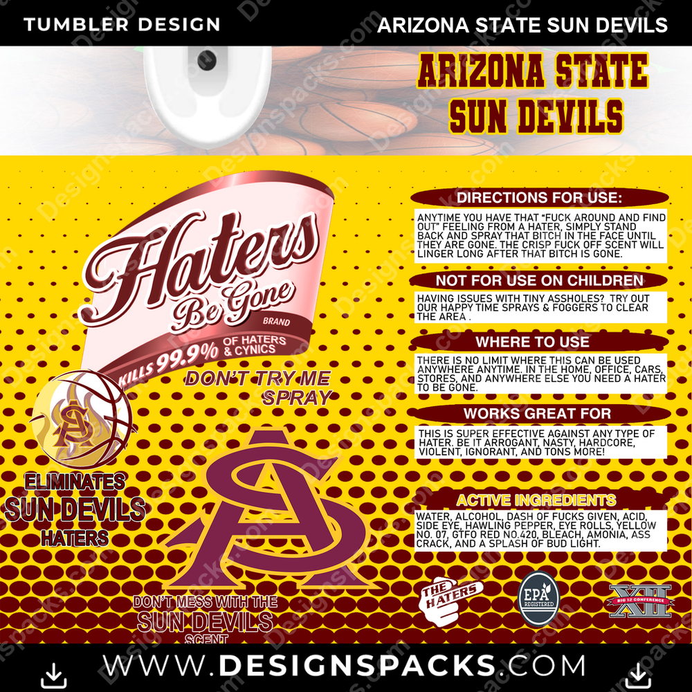 College Sport Hates Be Gone (MBB) Arizona State Sun Devils NCAA College Sport Tumbler Digital Wrap Design Download