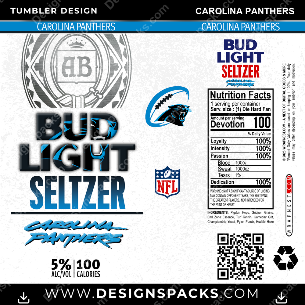 Football Bud Light Seltzer Carolina Panthers NFL Football Tumbler Digital Wrap Design Download