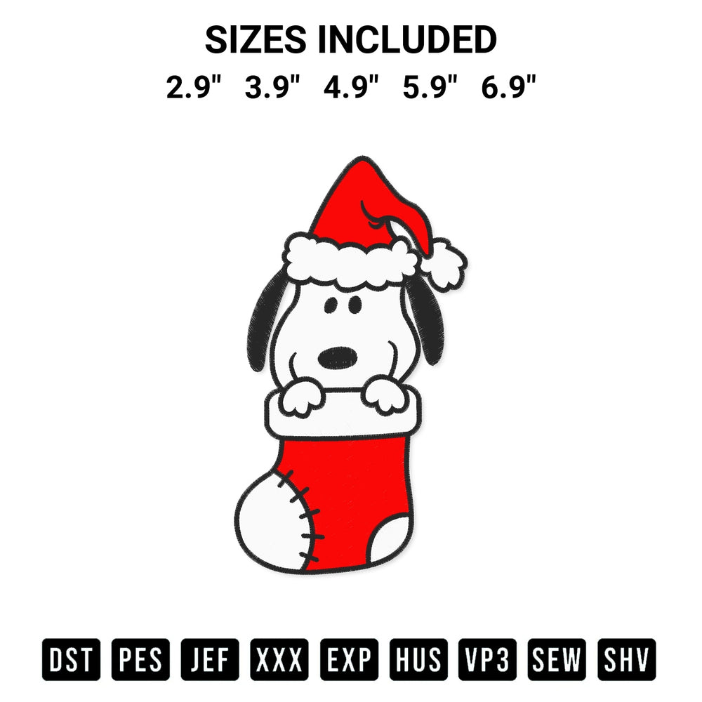 Get the Snoopy In Stocking Christmas Embroidery Design embroidery design for your custom crafts! Premium digitized files available for instant download at Designspacks.com. Available sizes: 2.9", 3.9", 4.9", 5.9", 6.9".