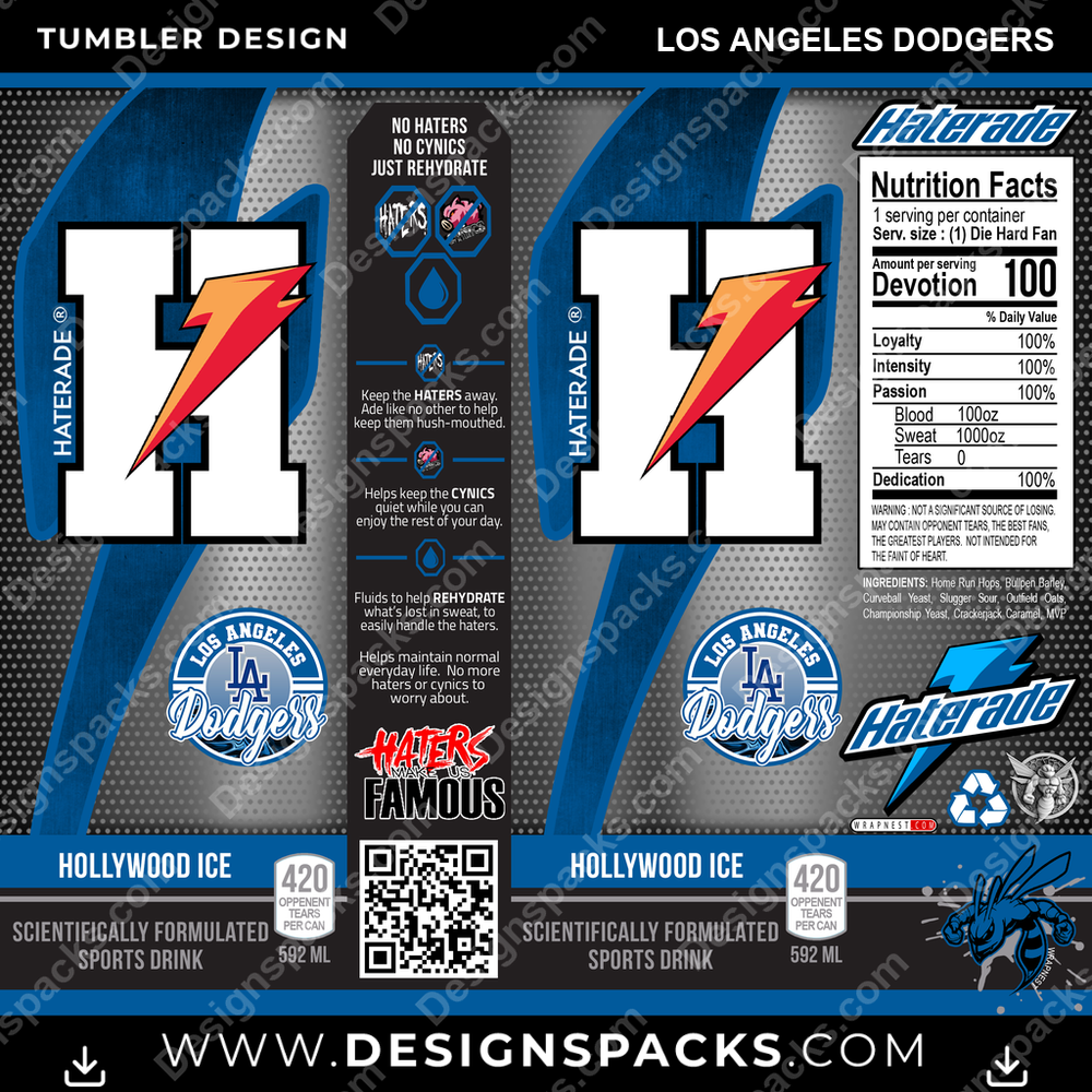 Baseball Haterade Los Angeles Dodgers Tumbler Digital Wrap Design
