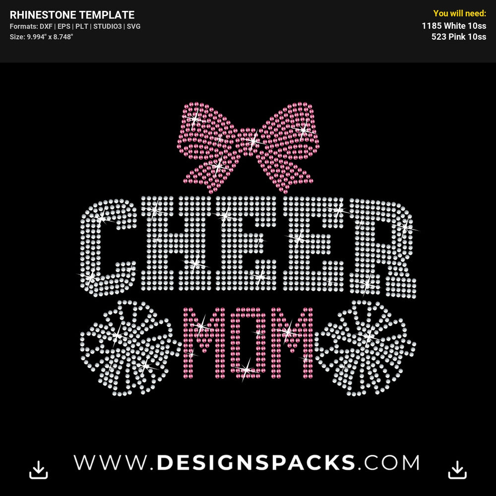 Cheer Mom Bow Pom Pom Rhinestone Digital Template