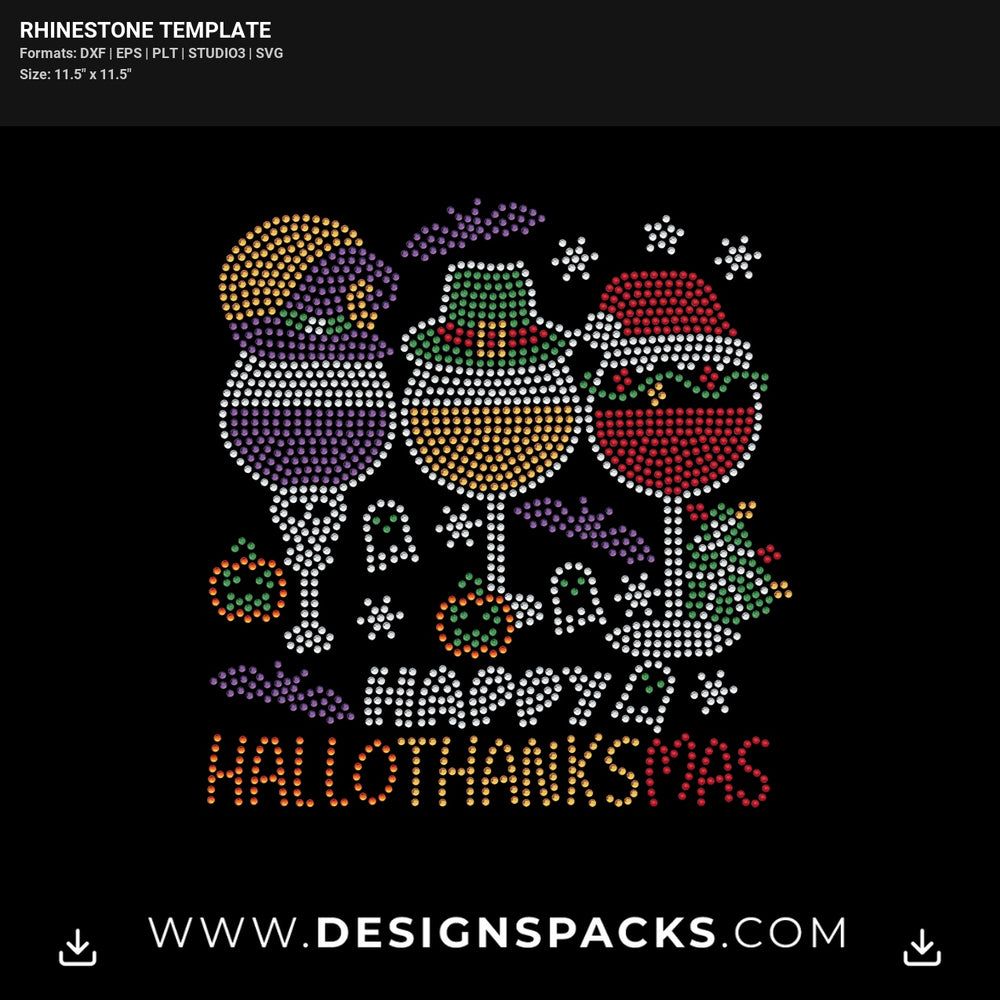 Hallothanksmas Wine Glasses Rhinestone Digital Template
