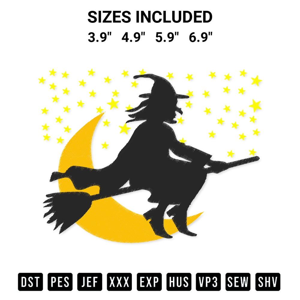 Download the Epiphany Broom Night Embroidery Design machine embroidery design exclusively at Designspacks.com. Premium digitized pattern for apparel and DIY crafts. Available sizes: 3.9", 4.9", 5.9", 6.9".