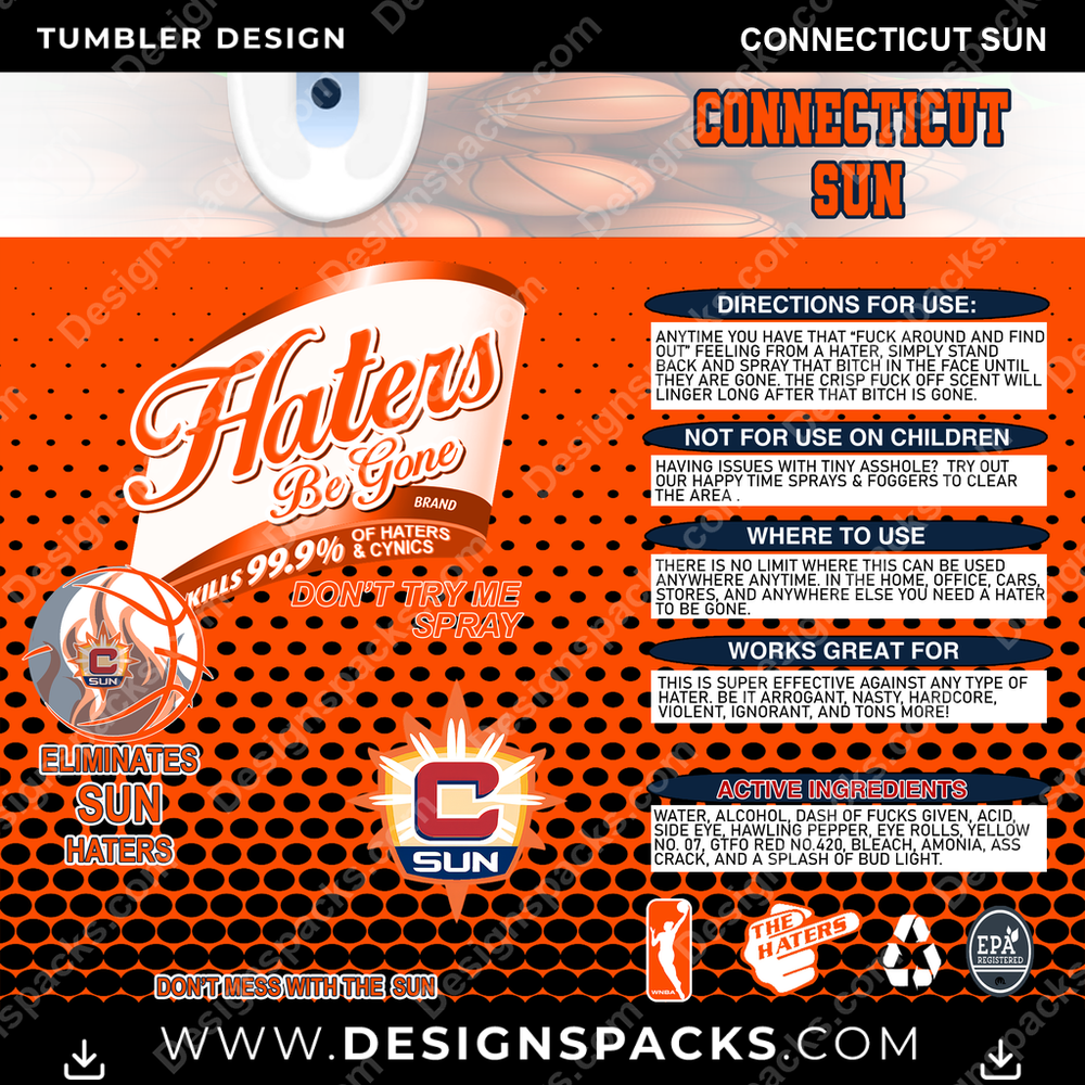 Basketball Haters Be Gone Connecticut Sun Tumbler Digital Wrap Design