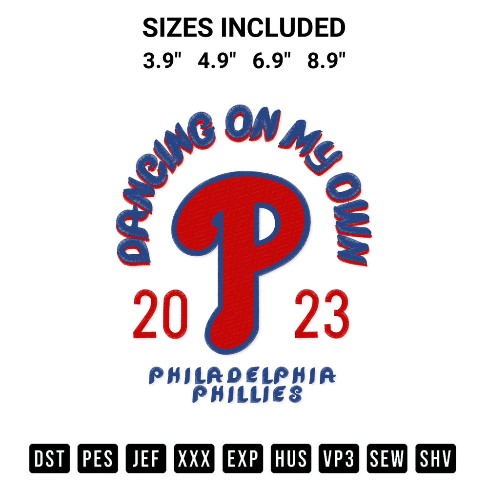 Get the Philadelphia Phillies Dancing My Own 2023 Embroidery Design embroidery design for your custom crafts! Premium digitized files available for instant download at Designspacks.com. Available sizes: 3.9", 4.9", 6.9", 8.9".
