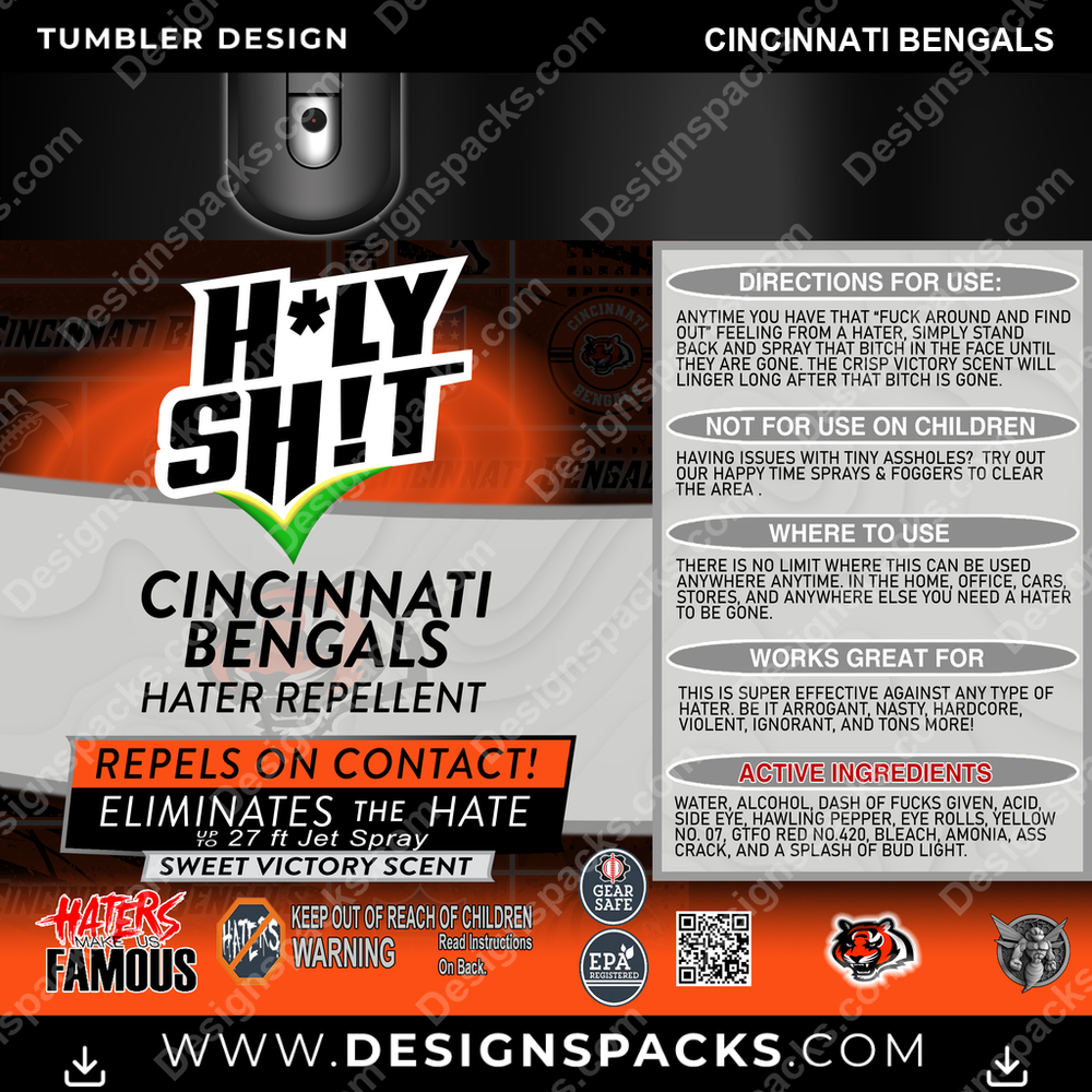 Football HOLY SHIT Cincinnati Bengals Tumbler Digital Wrap Design