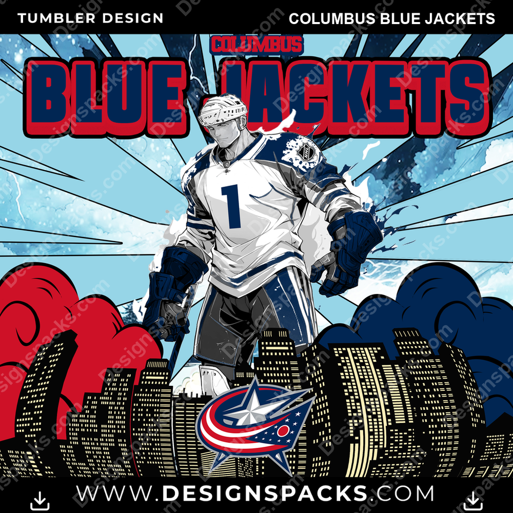Ice Hockey Comic Cover Columbus Blue Jackets Tumbler Digital Wrap Design