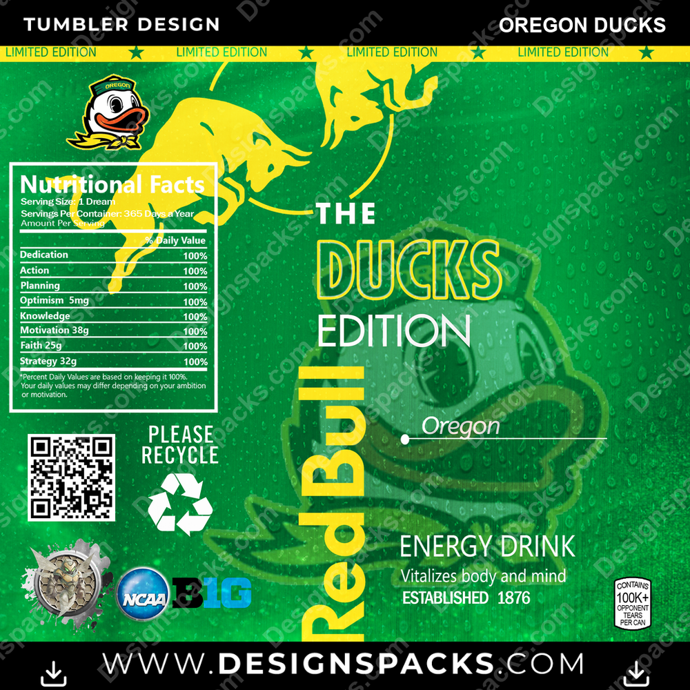 College Sport Red Bull Oregon Ducks Tumbler Digital Wrap Design