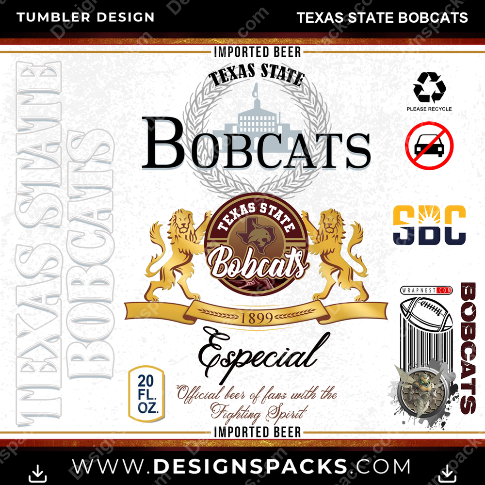 College Sport Modelo Texas State Bobcats Tumbler Digital Wrap Design