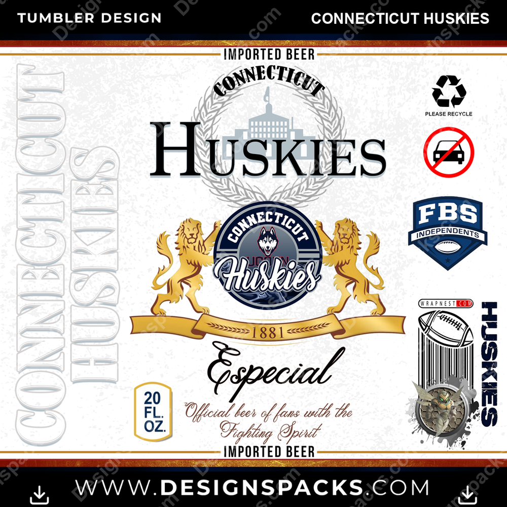 College Sport Modelo Connecticut Huskies Tumbler Digital Wrap Design