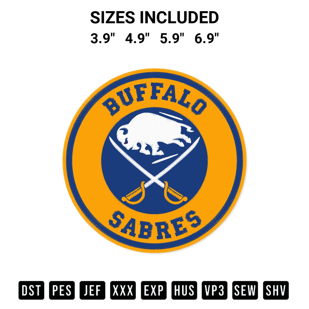 Create amazing crafts with the Buffalo Sabres Circle Logo Embroidery Design embroidery file. High-quality digital download from Designspacks.com, perfect for beginners and pros. Available sizes: 3.9", 4.9", 5.9", 6.9".