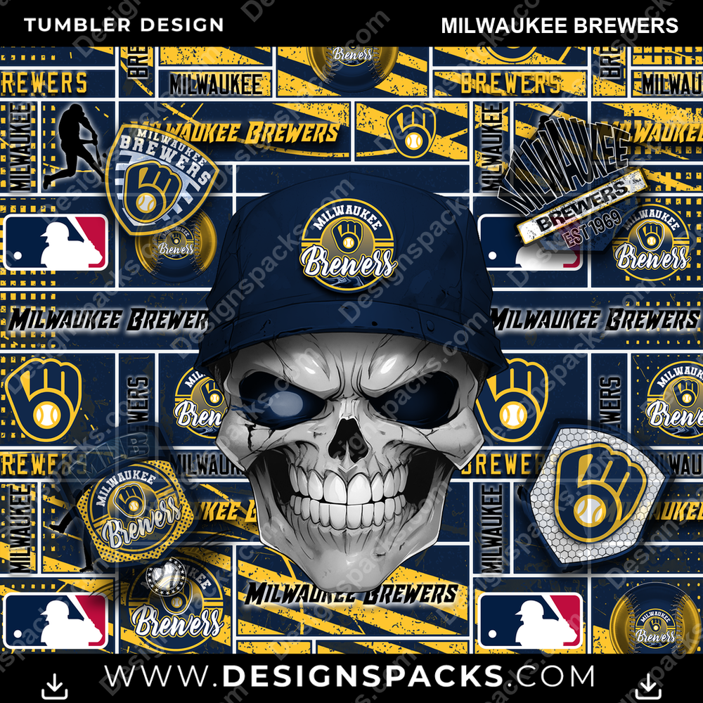 Baseball Skull Milwaukee Brewers Tumbler Digital Wrap Design