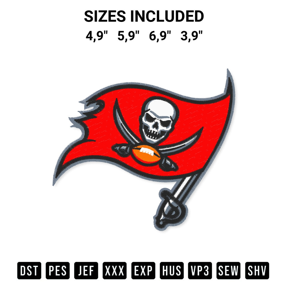 Elevate your next project with our Tampa Bay Buccaneers Logo Embroidery Design embroidery file. Shop high-quality digital patterns instantly at Designspacks.com. Available sizes: 4,9", 5,9", 6,9", 3,9".