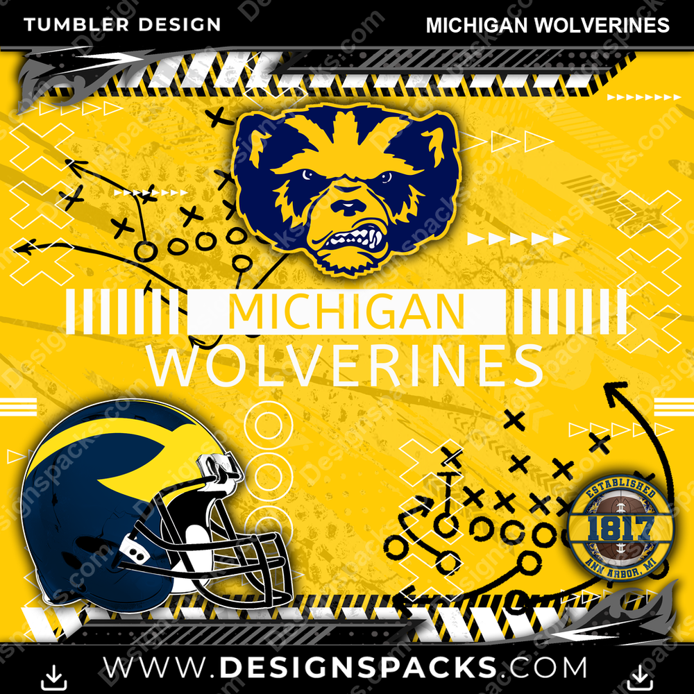 College Sport Xs & Os Michigan Wolverines NCAA College Sport Tumbler Digital Wrap Design Download