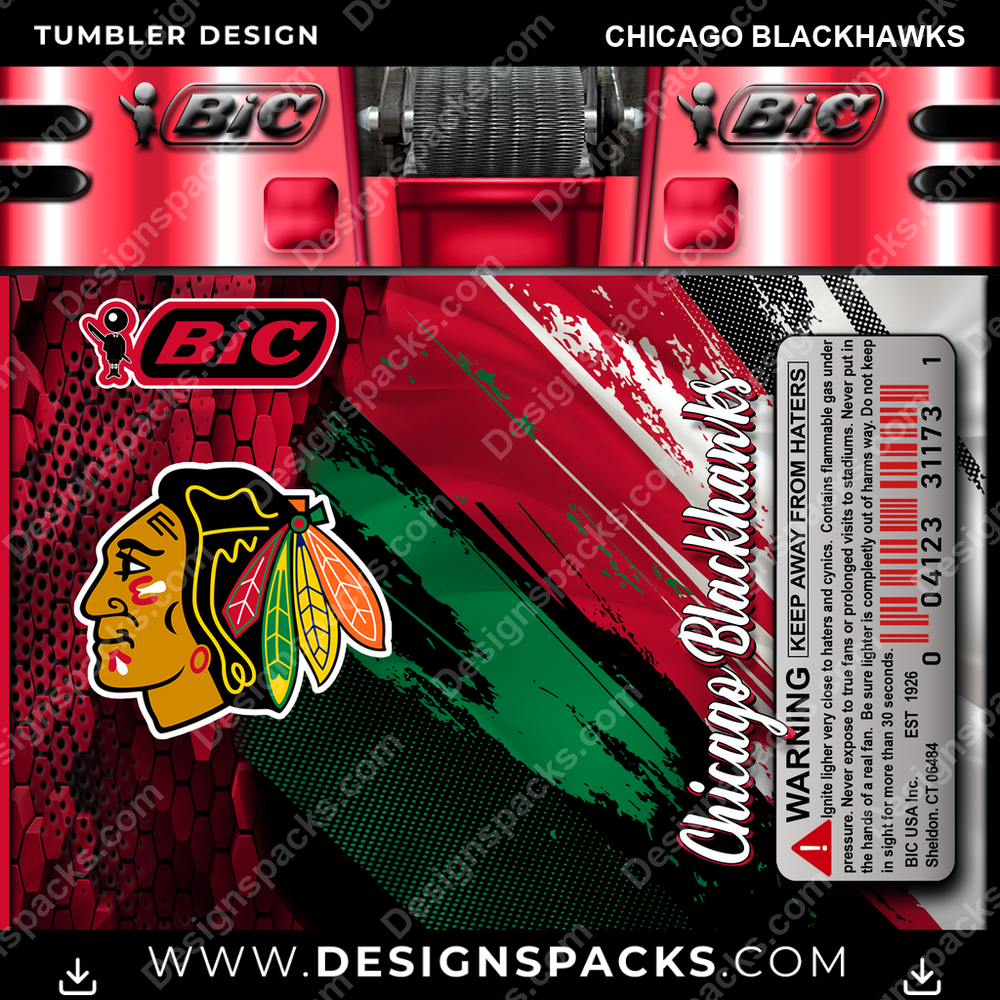 Hockey BIC Lighter Chicago Blackhawks Tumbler Digital Wrap Design