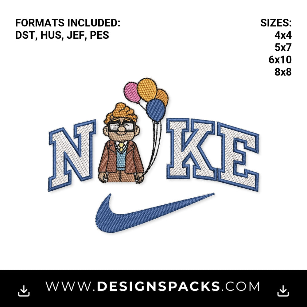 Up Movie Carl Fredricksen Nike Swoosh Embroidery Design - Instant digital download pattern at Designspacks.com