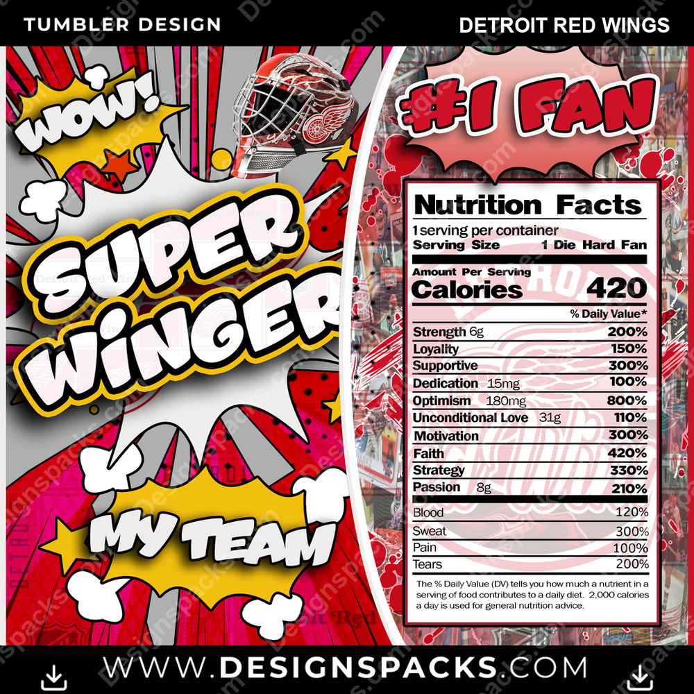 Hockey Super Team Detroit Red Wings NHL Hockey Tumbler Digital Wrap Design Download