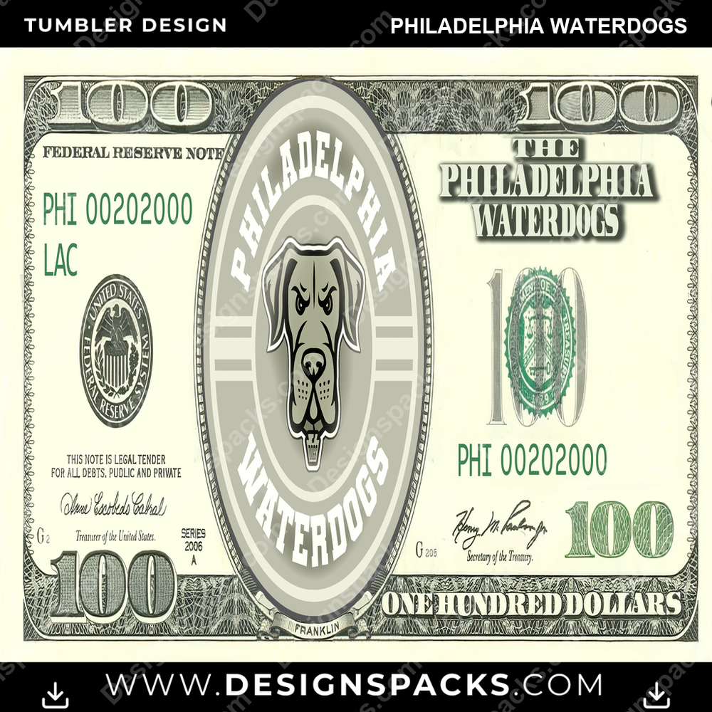 Lacrosse 100 Dollar Bill Philadelphia Waterdogs PLL Lacrosse Tumbler Digital Wrap Design Download