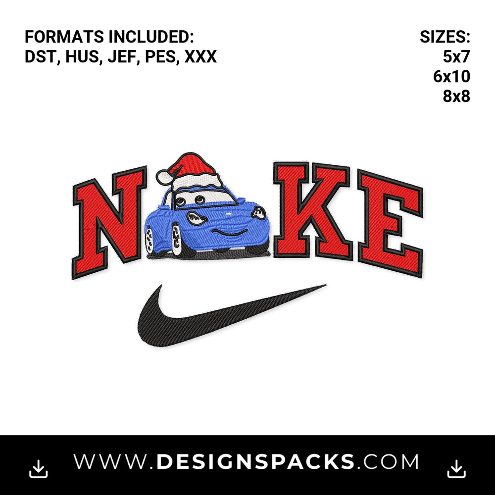 Christmas Blue Car Nike Swoosh Embroidery Design - Instant digital download pattern at Designspacks.com