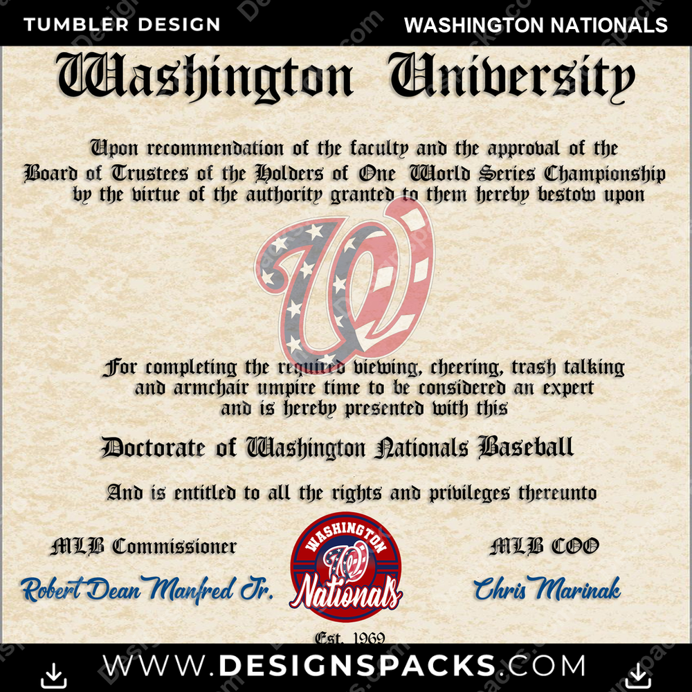 Baseball Diploma Washington Nationals Tumbler Digital Wrap Design