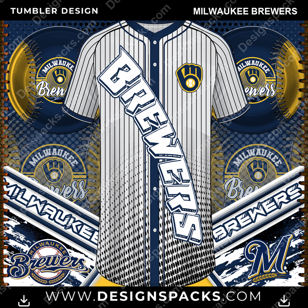 Baseball Jersey Team Milwaukee Brewers Tumbler Digital Wrap Design
